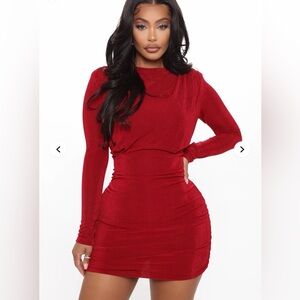 Elegant Red Long Sleeve Dress